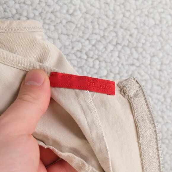 Prada Dress Womens Size 46 Beige Fitted Sheath Sleeveless Midi Back Zip Italy - Picture 8 of 13